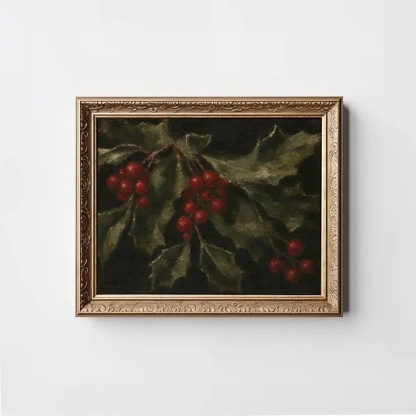 Moody Holly Vintage Winter Berry Art Print