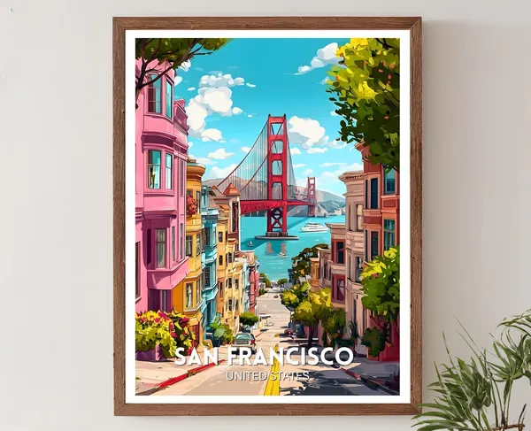 San Francisco Travel Poster, Retro Golden Gate Bridge