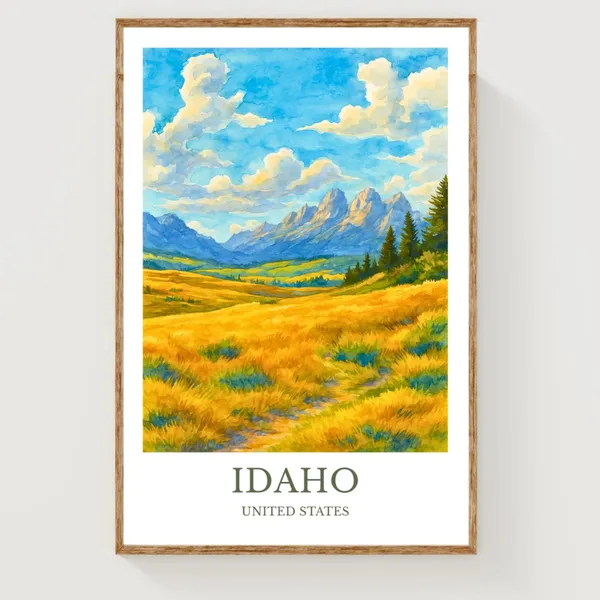 Idaho Travel Poster, State Wall Art Print
