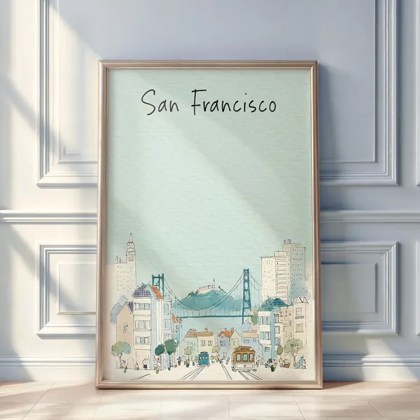 San Francisco Watercolor Travel Poster, California