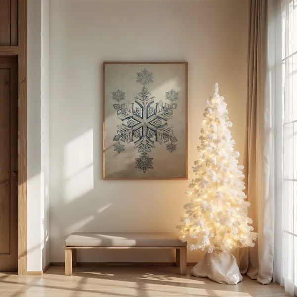 Elegant Snowflake Art Print, Modern Geometric Holiday