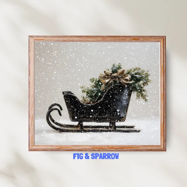 Christmas Sleigh Art Print, Farmhouse Holiday Decor