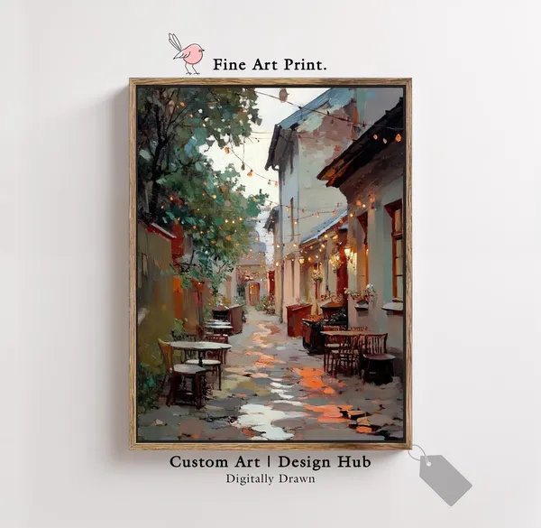 Romantic Alleyway Vintage Street Café Art Print