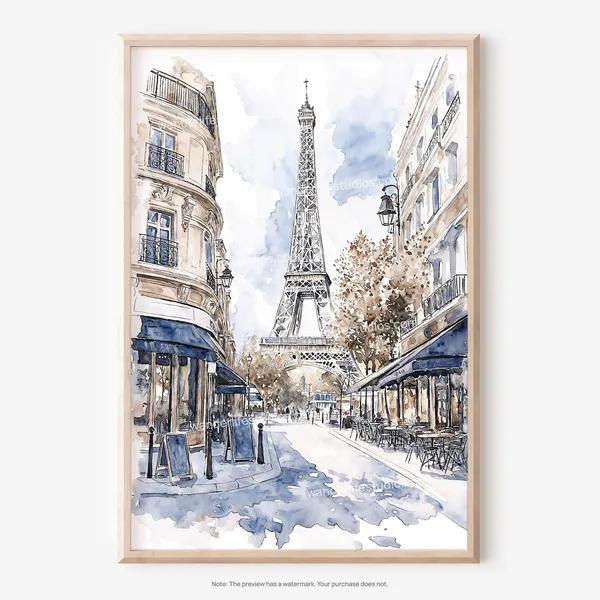 Eiffel Tower Watercolor Style Art Print, Paris