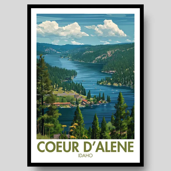 Coeur d'Alene Idaho Travel Poster Art Print