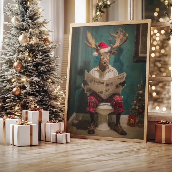 Funny Christmas Reindeer Bathroom Art Print