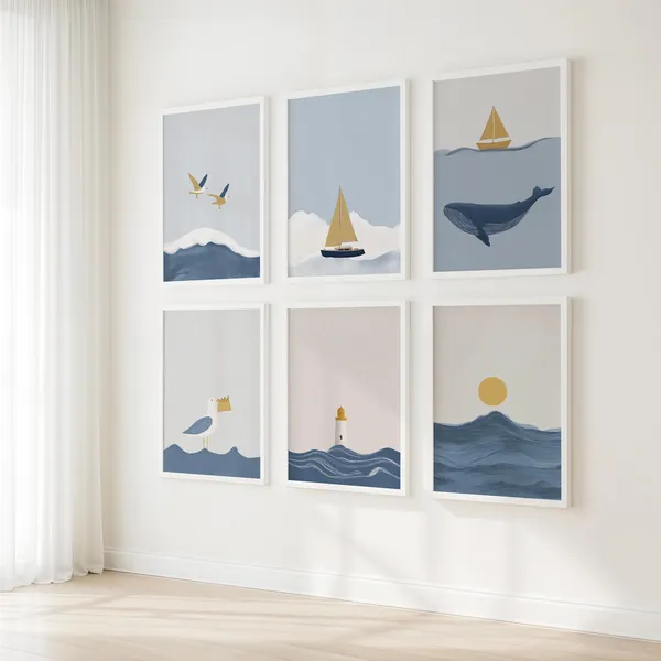 Ocean Theme Wall Art Bundle, Nautical Coastal Prints