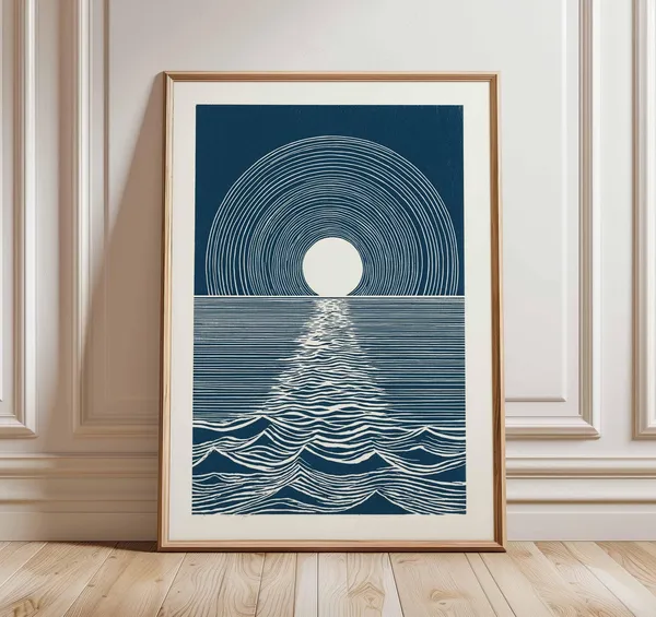 Sunset Over The Sea, Minimalist Ocean Waves Art Print