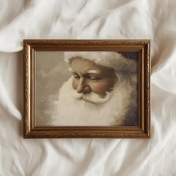 Vintage Santa Portrait Art Print, Antique Christmas Decor