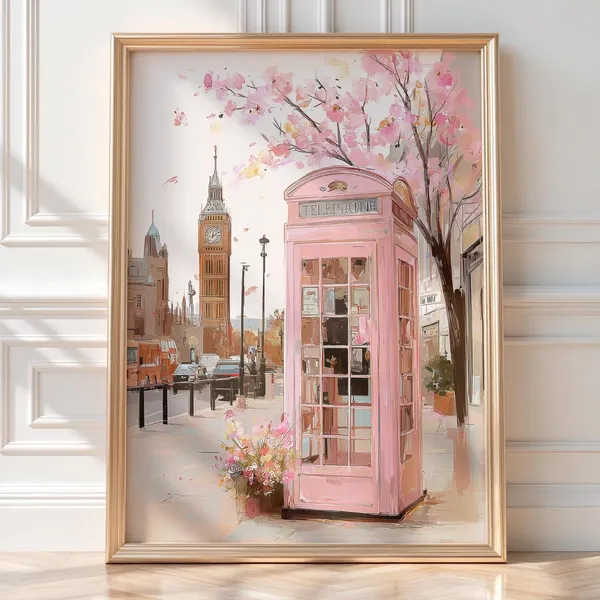 Pink London Phone Booth, Big Ben Travel Poster