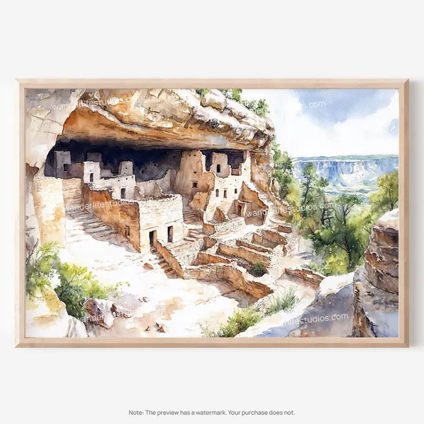 Mesa Verde National Park Watercolor Style Art Print