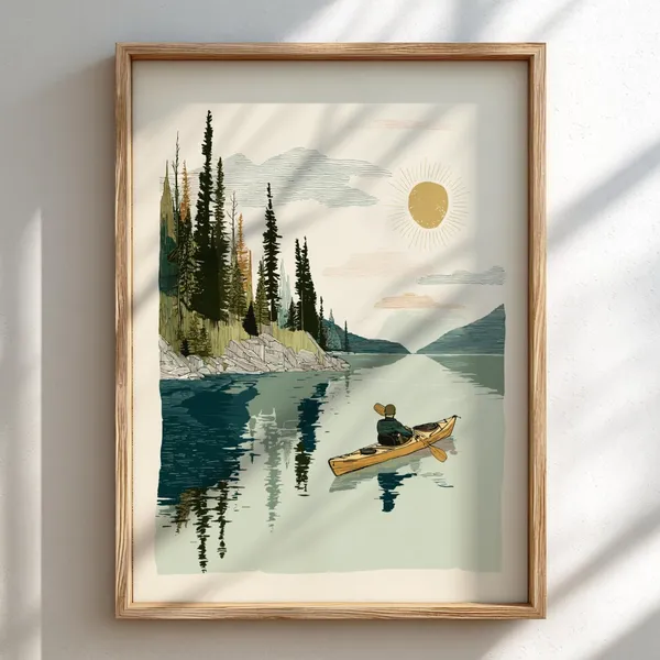 Paddle Into Twilight Pastel Kayaking Travel Poster
