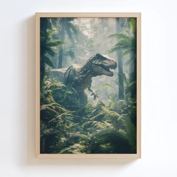 Jurassic Jungle Dinosaur Art Print, T. Rex Walking