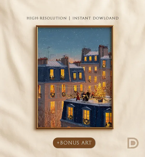 Christmas In Paris Art Print, Winter City Lights