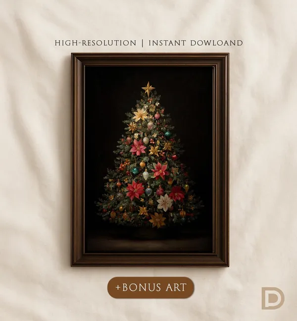 Elegant Christmas Tree Vintage Holiday Art Print