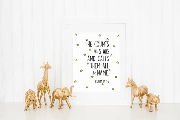 Psalm 147:4 Star Outer Space Nursery Art Print