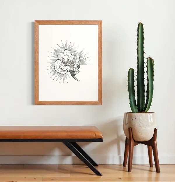 Peony Flower Ink Poster, Minimalist Botanical Print