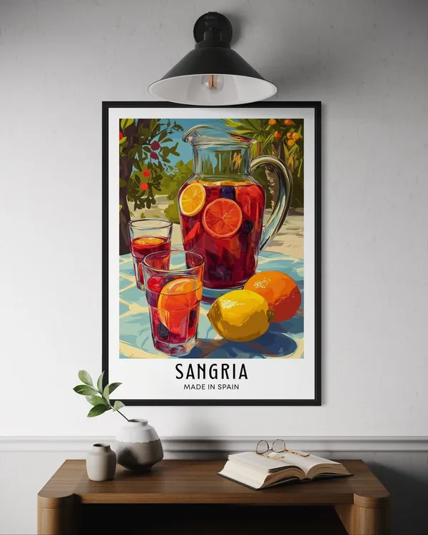 Spanish Sangria Cocktail Poster, Mediterranean Kitchen Art Print