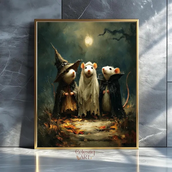 Halloween Witch Rats, Dark Academia Vintage Art Print