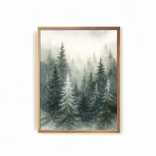 Watercolor Christmas Forest Art Print, Holiday Decor