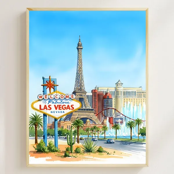 Las Vegas Watercolor Travel Poster Art Print