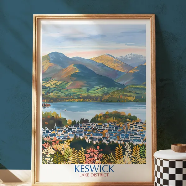 Keswick Lake District Travel Poster, English Landscape