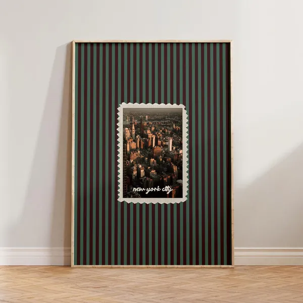 New York Retro Striped Travel Poster, Mid-Century