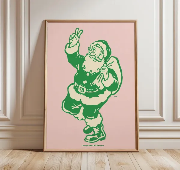 Retro Santa Vintage Christmas Poster, Festive Decor