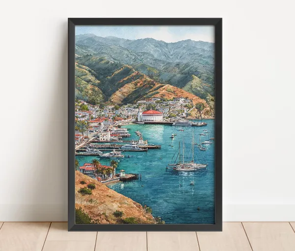 Catalina Island Watercolor Travel Poster, Los Angeles Decor