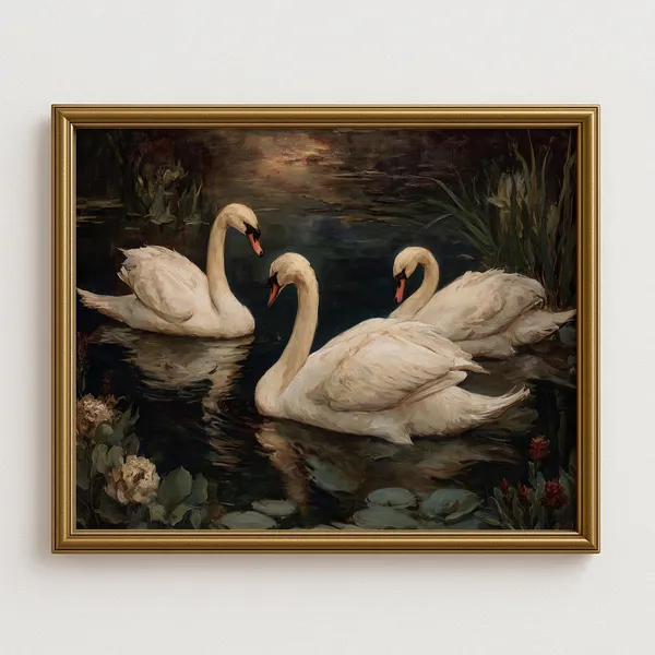 Elegant Swan Trio Vintage Style Nature Art Print
