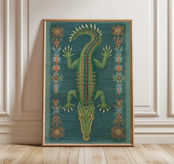 Folk Crocodile Tribal Pattern Art Print