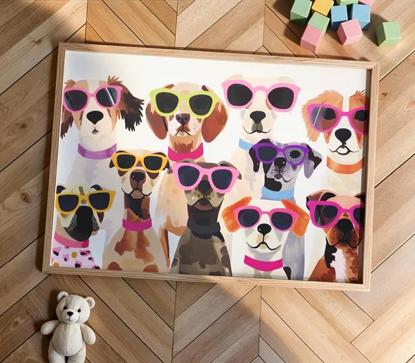 Colorful Funny Dog Portrait, Kids Room Art Print