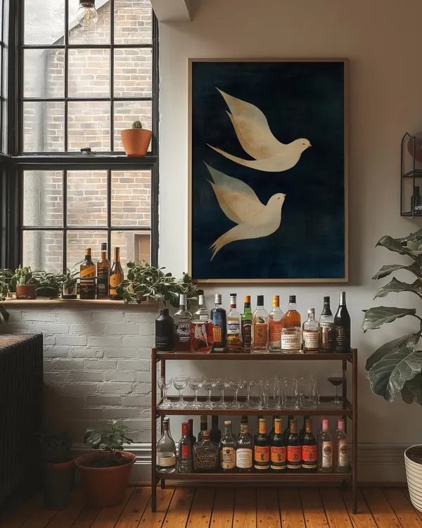 Doves in Midnight Flight Art Print