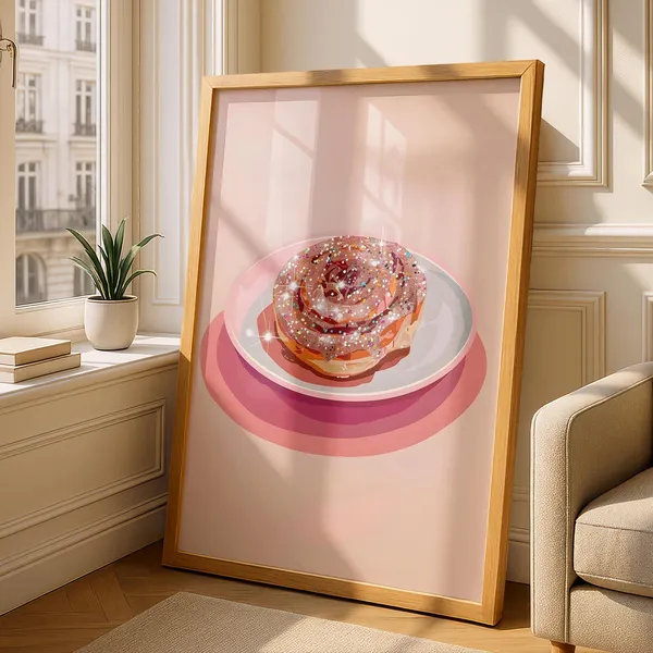 Cinnamon Roll Kitchen Art Print, Pastel Cafe Decor