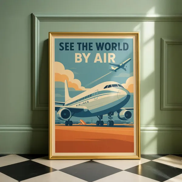 Retro Aviation Poster, Midcentury Jet Age Travel Print