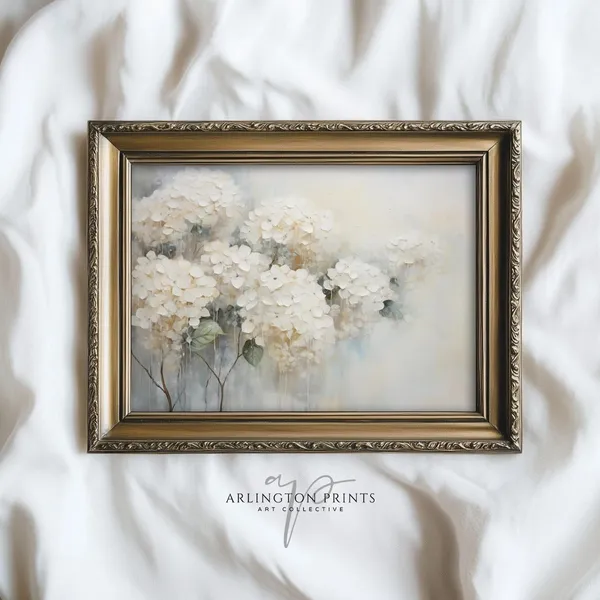 White Hydrangeas Floral Farmhouse Art Print