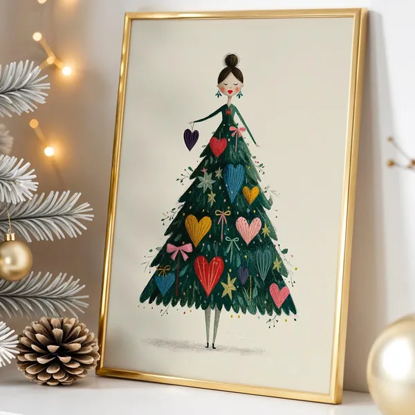Christmas Tree Girl Whimsical Holiday Art Print