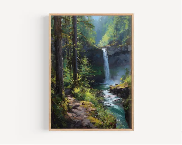 Silver Falls State Park Travel Poster, Oregon Landscape