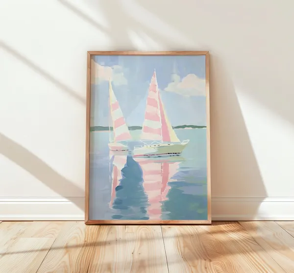 Pastel Sailboat Boho Nursery Watercolor Art Print