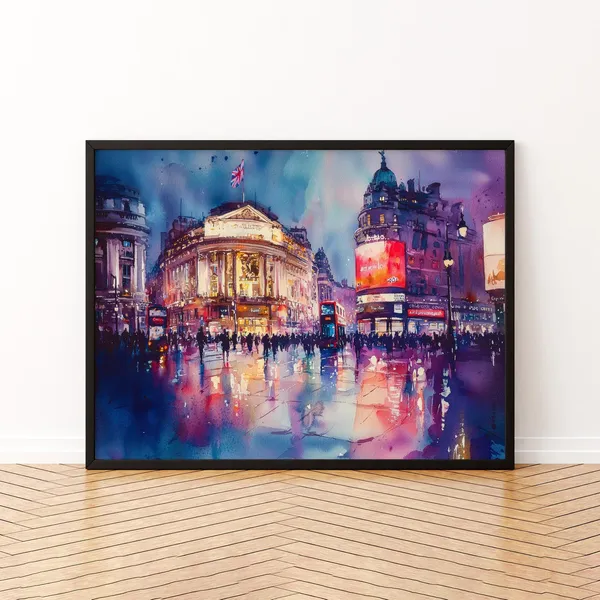 Piccadilly Circus London Watercolor Travel Poster