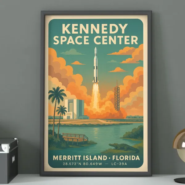 Kennedy Space Center Vintage Travel Poster Print