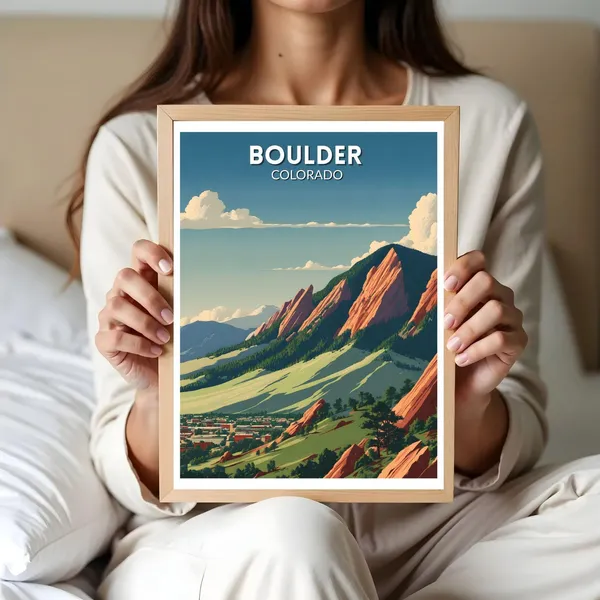 Boulder Colorado Vintage Travel Poster, Retro Wall Art