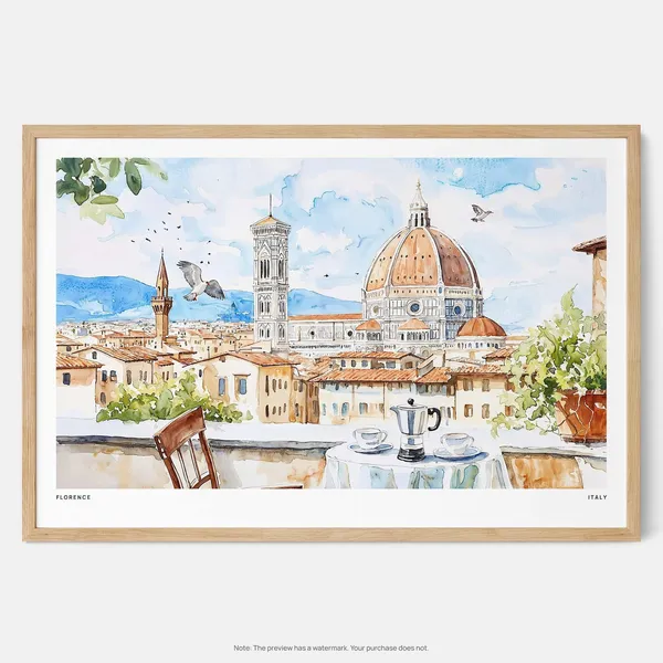 Florence Italy Watercolor Art Print, Cathedral View
