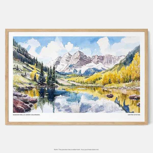 Maroon Bells Aspen Watercolor Art Print, Colorado