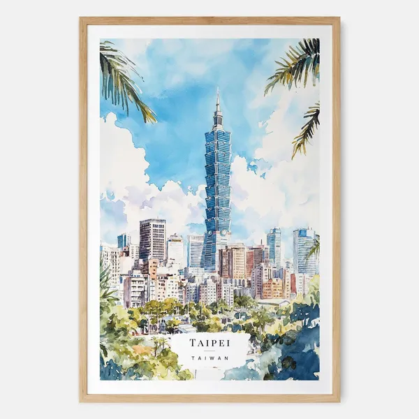 Taipei Watercolor Art Print, Taiwan Travel Poster