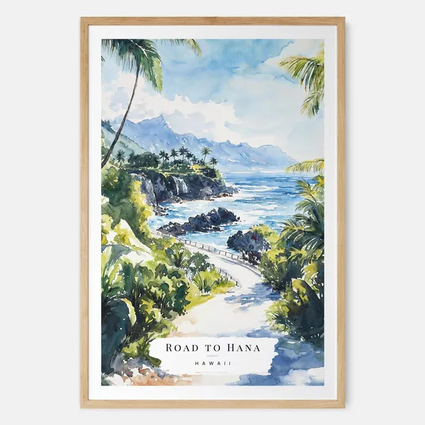 Hawaii Road to Hana Watercolor Art Print, Maui