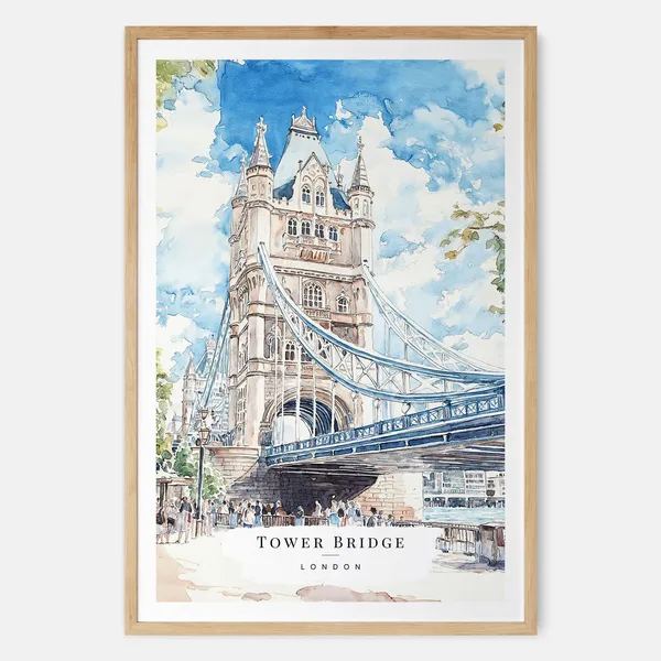 Tower Bridge Watercolor Art Print, London Travel Poster