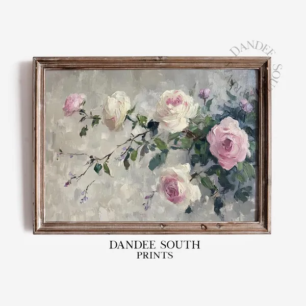 Roses Vintage Floral Art Print, Farmhouse Style
