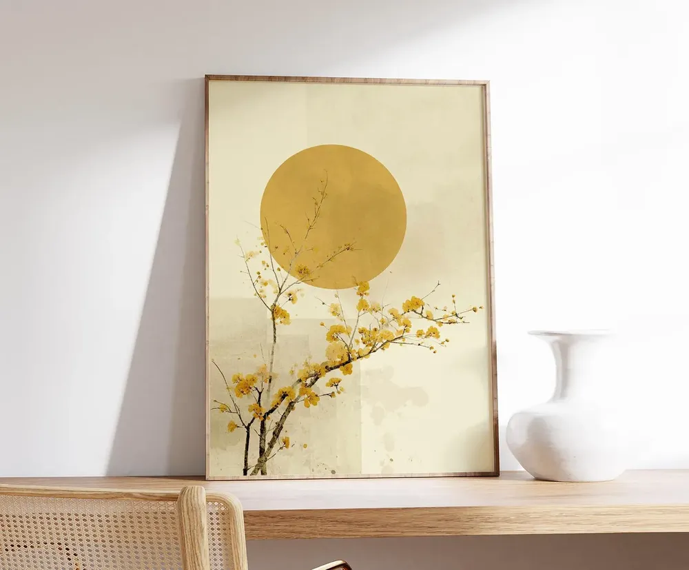 Japanese Golden Sun Blossom Branch Zen Botanical Morning Art Poster - Image 8