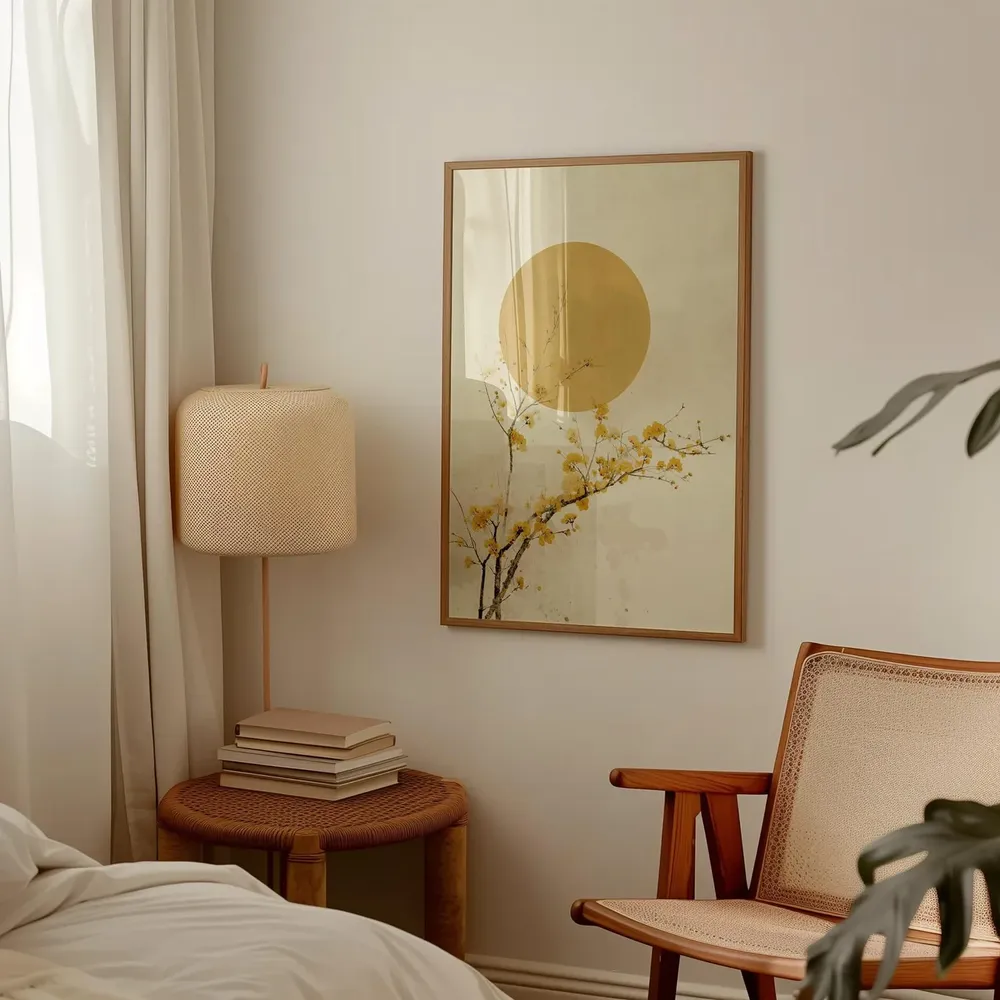 Japanese Golden Sun Blossom Branch Zen Botanical Morning Art Poster - Image 4